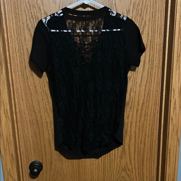 Affliction Black Short Sleeve Graphic Lace-Up Tee - Picture 2 of 4